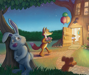 Illustration of a sad rabbit not invited to a party